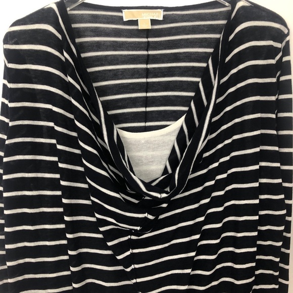 Michael Kors black & white stripe swoop neck S/L - Picture 2 of 8